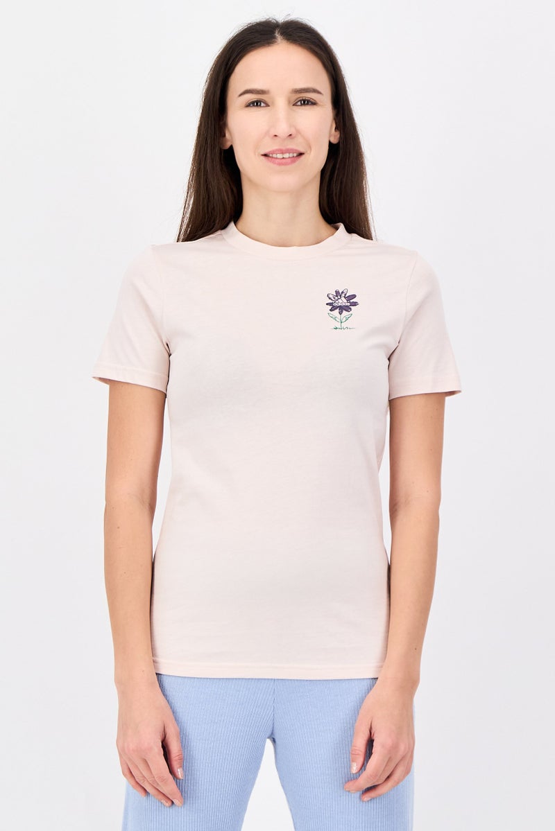 Adidas Women Sportswear Fit Short Sleeve Training T-Shirt, Cream - Image 1